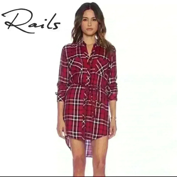 Rails Tunic Sz Xs Flannel Mini Short Sleeve Button Preppy Dark Academia Normcore - Picture 1 of 7